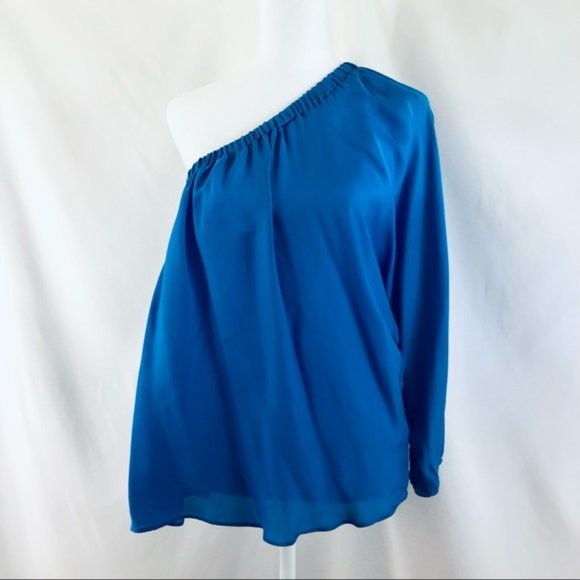 Madison Marcus Blue One Sleeve Pleated Blouse, XS - Picture 3 of 8